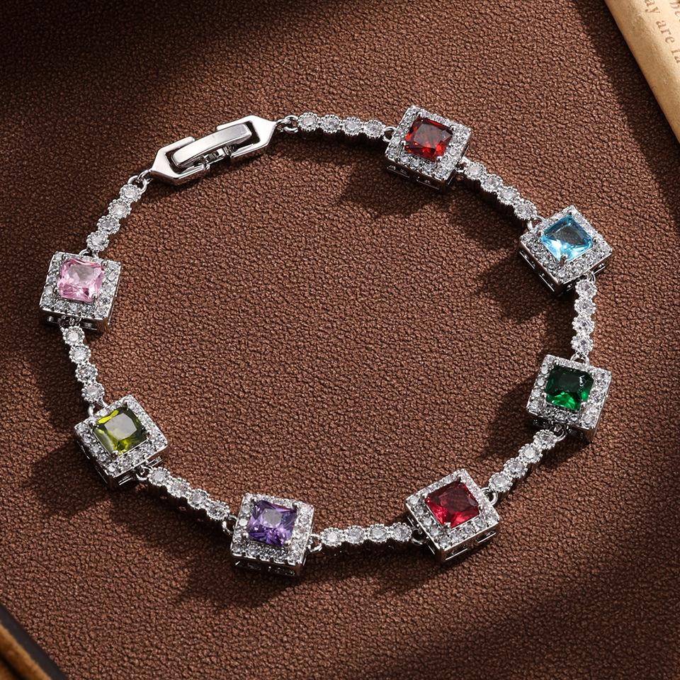

ZAKOL Luxury Rainbow Square Zircon Tennis Bracelet Buling AAA Colorful Zirconia CZ Party Zircon 2025 New Gift