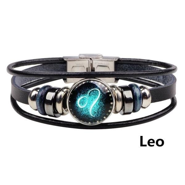Vintage 12 Constellation Starry Leather Bracelet Multilayer Wrap Leather Bangle Birthday Gift