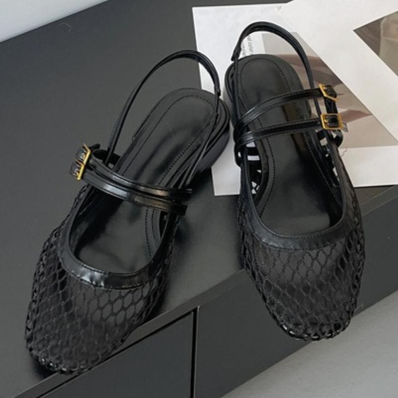 Fashion Sexy Mesh Shallow Women Sandals Fashion Buckle Narrow Band Hollow Slide Sandals Summer Comfort 42 43 Large Size Mary Jane Shoes