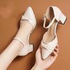 Famous Brand Leather High-end Summer Women's Shoes Bag Head High-heeled Sandals Women's 2025 New Medium Heel Thick Heel Temperament Single Shoes