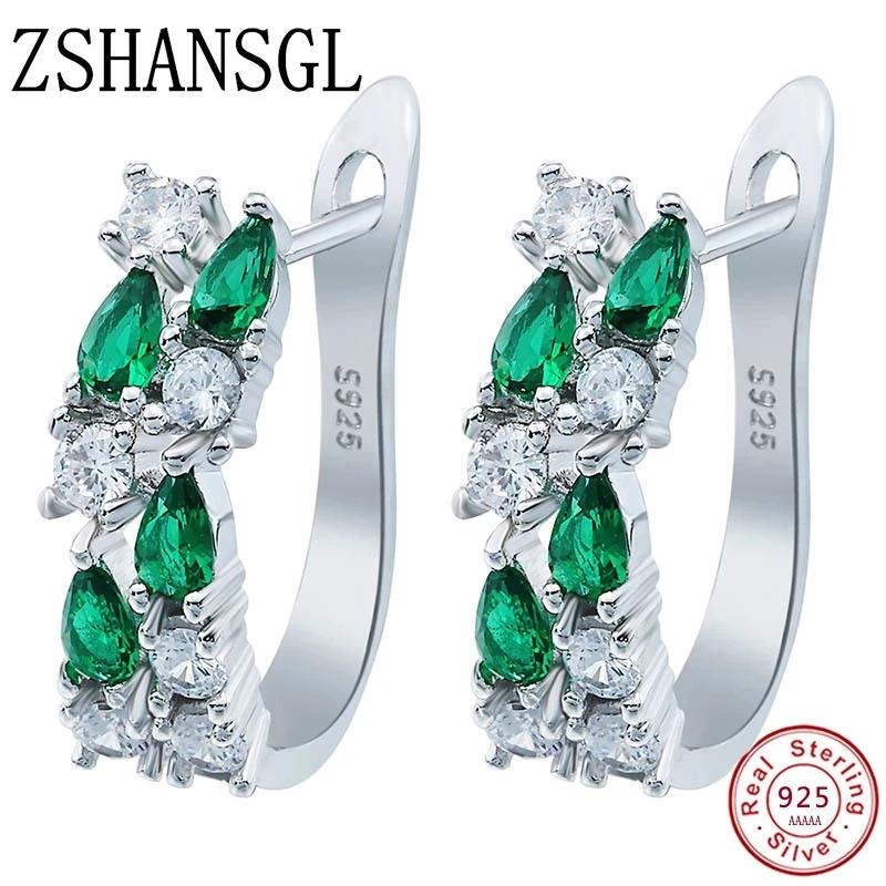 Wholesale Slver Color Luxury  Sterling Silver Earrings Flash Colorful CZ Zircon Ear Studs Earrings Women Cheap Brincos