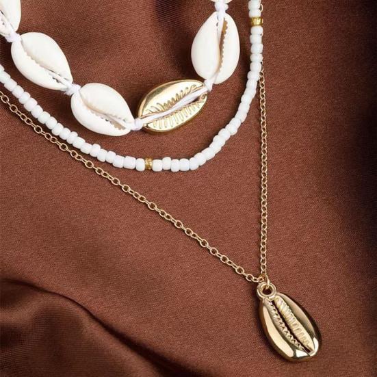 Set da 3 Pezzi Collana di Conchiglie con Perline Stile Boho Leggera a Strati Gioiello Accessorio Oceano Regalo