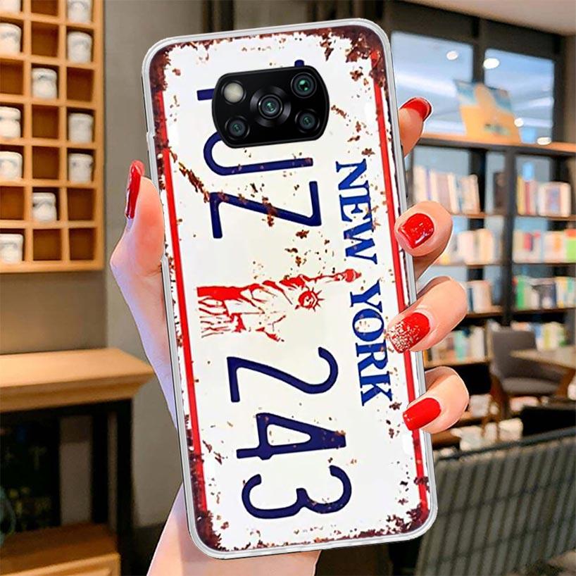 License New York Plate Number Cover Phone Case For Xiaomi Poco F7 Ultra X7 X6 X5 Pro M7 Redmi 15C 15 13C 13 12C 12 10C 10 9A 9C