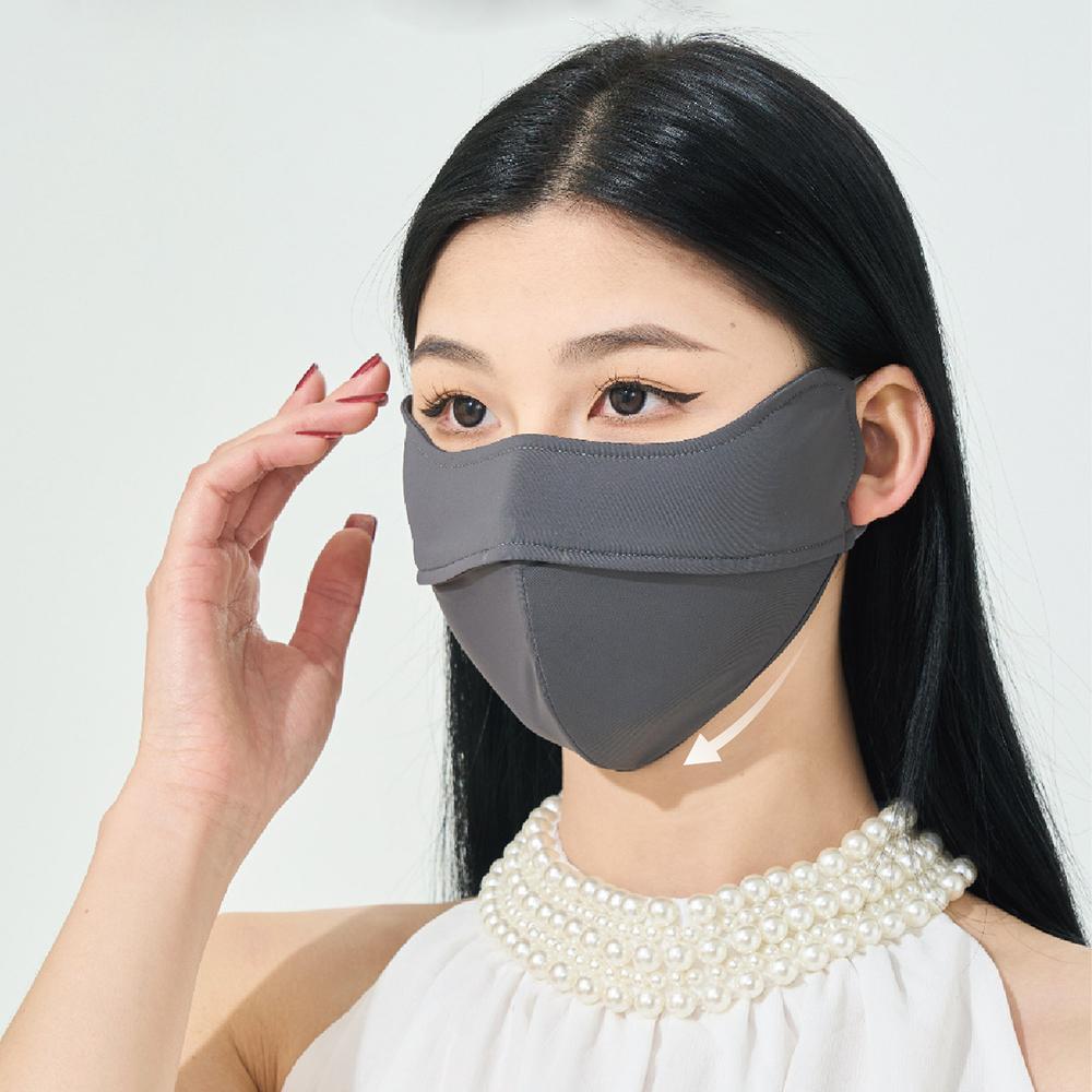 Women 3D Stereo Sun Protection Mask UPF50+, Ice Silk Anti Ultraviolet Face Mask, Eyewrap Design Adjustable String Breathable Summer Outdoor Mask