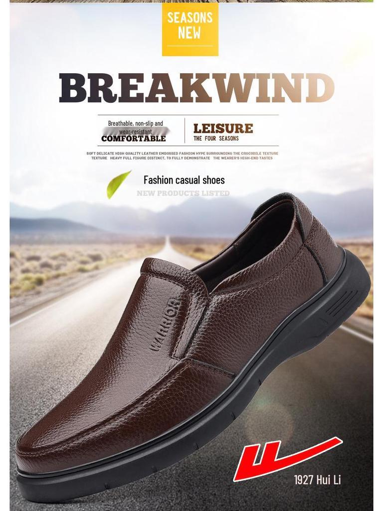 Men's Genuine Leather Deodorant Breathable Casual Work Shoes | Soft Sole, Non-Slip Dad Style for Middle-Aged & Elderly.