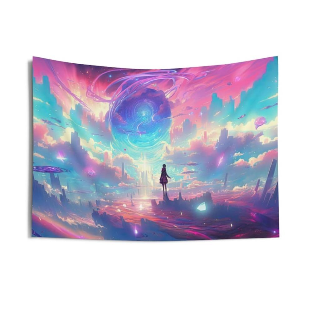 Cyberpunk City Galaxy Tapestry Single Sided 2DPrint Polyester Wall Tapestry Bedroom Living Room Sci Fi Decor Vibrant Dreamy Gift 74x94cm(29x37in)