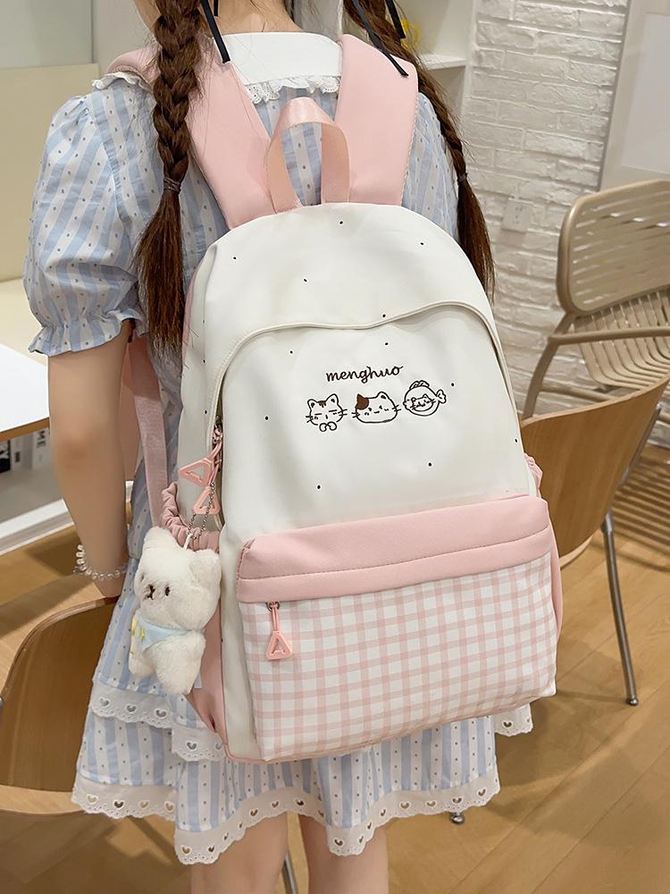 New Color Block Backpack for High School & College Women - Campus, Mori Style