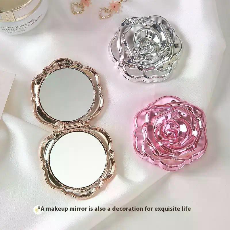 1PCS Portable Mini Mirror Retro Rose Flower Small Pocket Makeup Mirror Double Sided Hand Mirrors Compact Cosmetic Beauty Tool