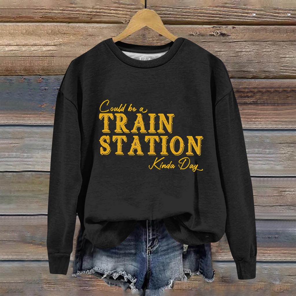 Women's Fashion  Printed Long Sleeve Loose Round Neck Sweatshirt Top