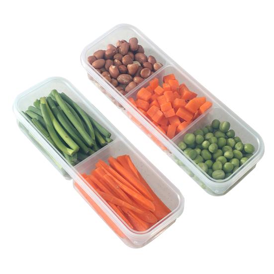 

2 шт. Узкие контейнеры для еды с крышками, длинные прозрачные контейнеры для закусок с 2 или 3 отделениями, узкий штабелируемый органайзер для холодильника для кухни 2pcs 1 Set