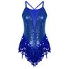 Womens Latin Dance Costume Sparkling Sequins Fringed Leotard with Elegant Cross Back Bodysuit Design