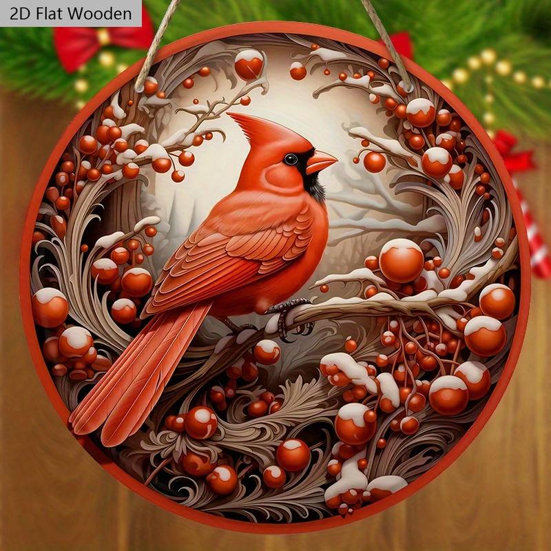 Classic Cardinal Wooden Christmas Sign - Navidad Round Sign for Church Door Wall Hanging Decor - Ideal Christmas Decoration