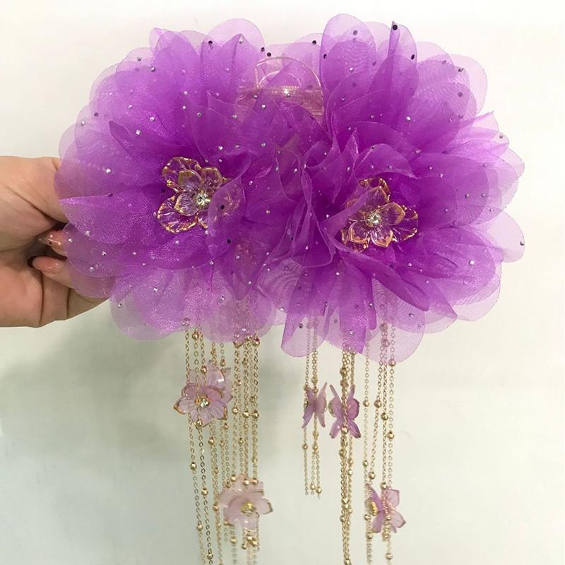 

Mesh Twin Lotus Flower Tassel Grasping Clip For Girls Women Ponytail Clip Headwear Accessories