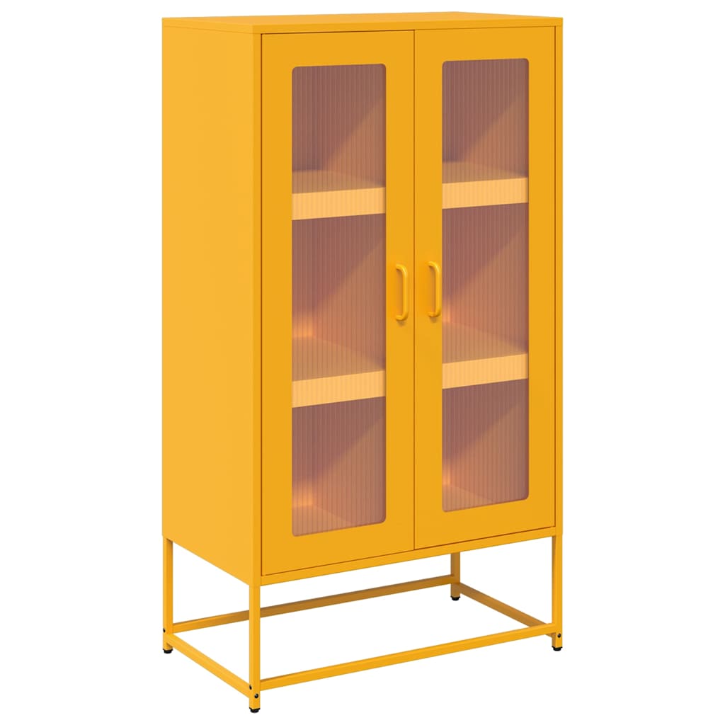 Komoda Wysoka Musztardowo-Żółta 68X39X123 Cm Stal