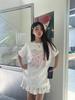 American Retro Bow-Print White Cotton Crew Neck T-Shirt - Summer Loose Slim Fit