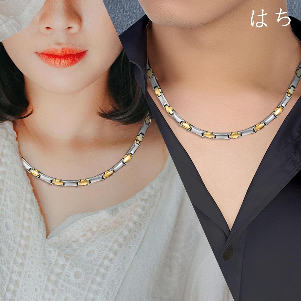 Pure Titanium Germanium Necklace for Men and Women Magnetic Hematite Necklace Static Elimination Jewelry Silver Gold [Hachi] + (50)