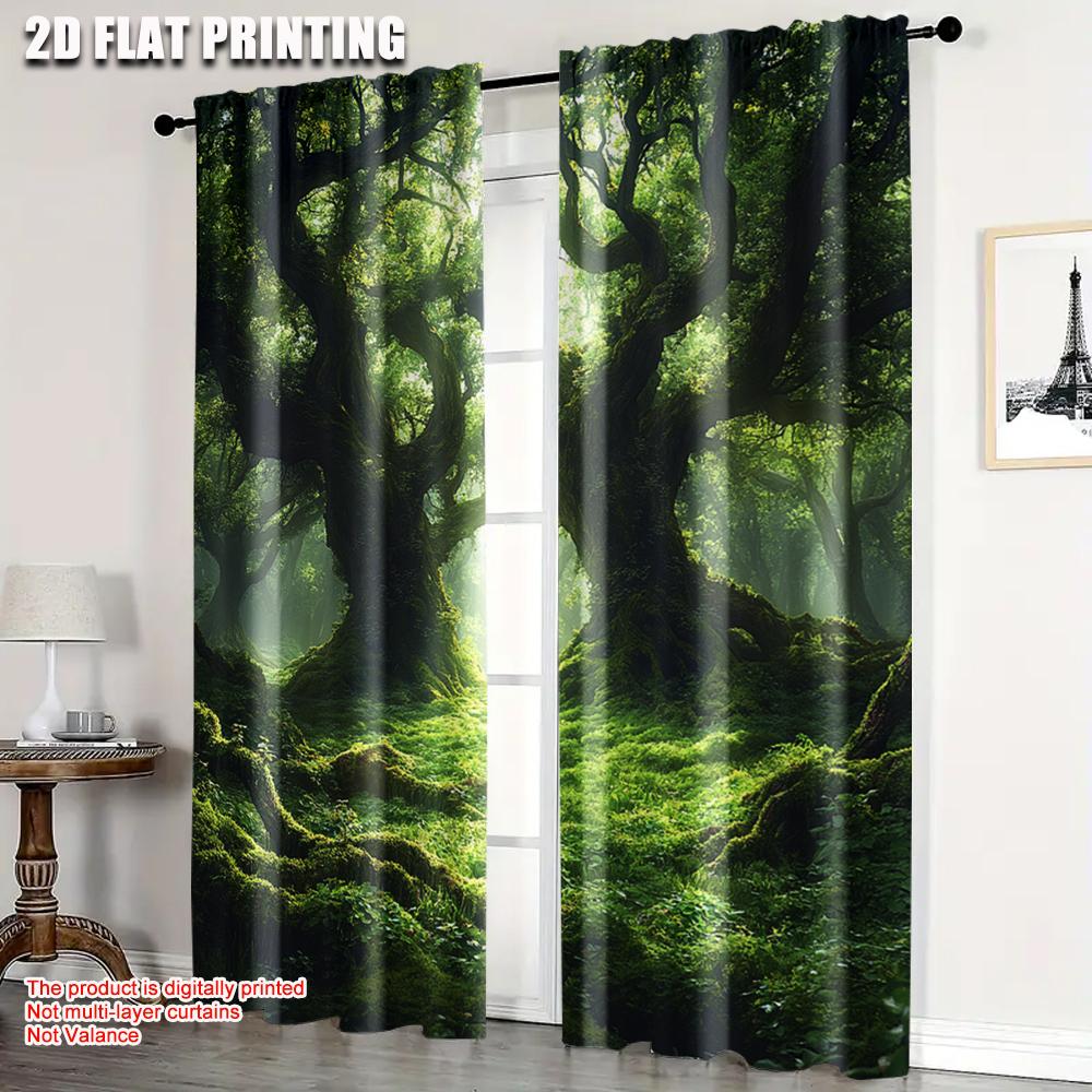 2pcs, Curtains Digital Printed  print Majestic Enchanted Forest Fabric (without rod) Decorations Clearance Use for Bedroom