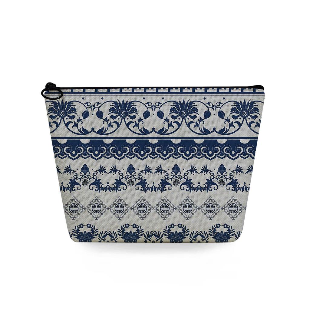 Women Blue and White Porcelain Print Cosmetic Bag Toiletries Organize Travel Storage Case 6750