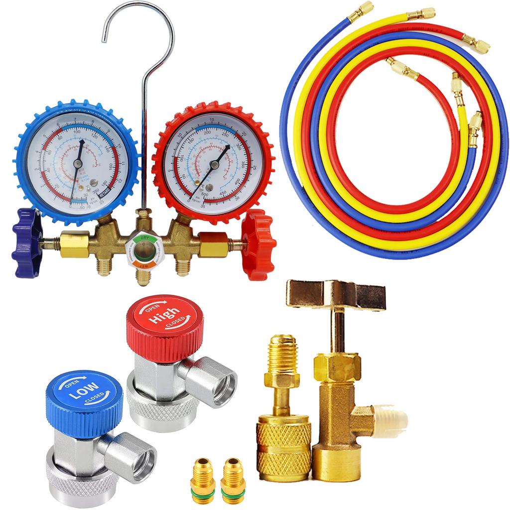 3-way AC manifold meter for car and home air conditioning system, freon charging tool, support R12 R22, R404A, R134A refrigerant