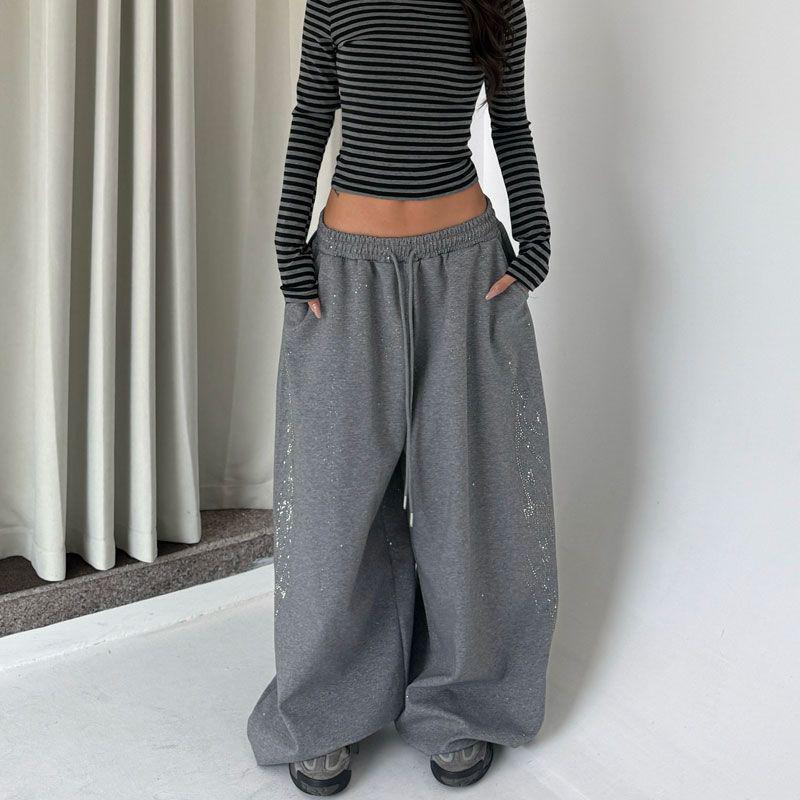 Damen Frühlings High Waist Koreanischer Stil Kordelzug Weite Hosen
