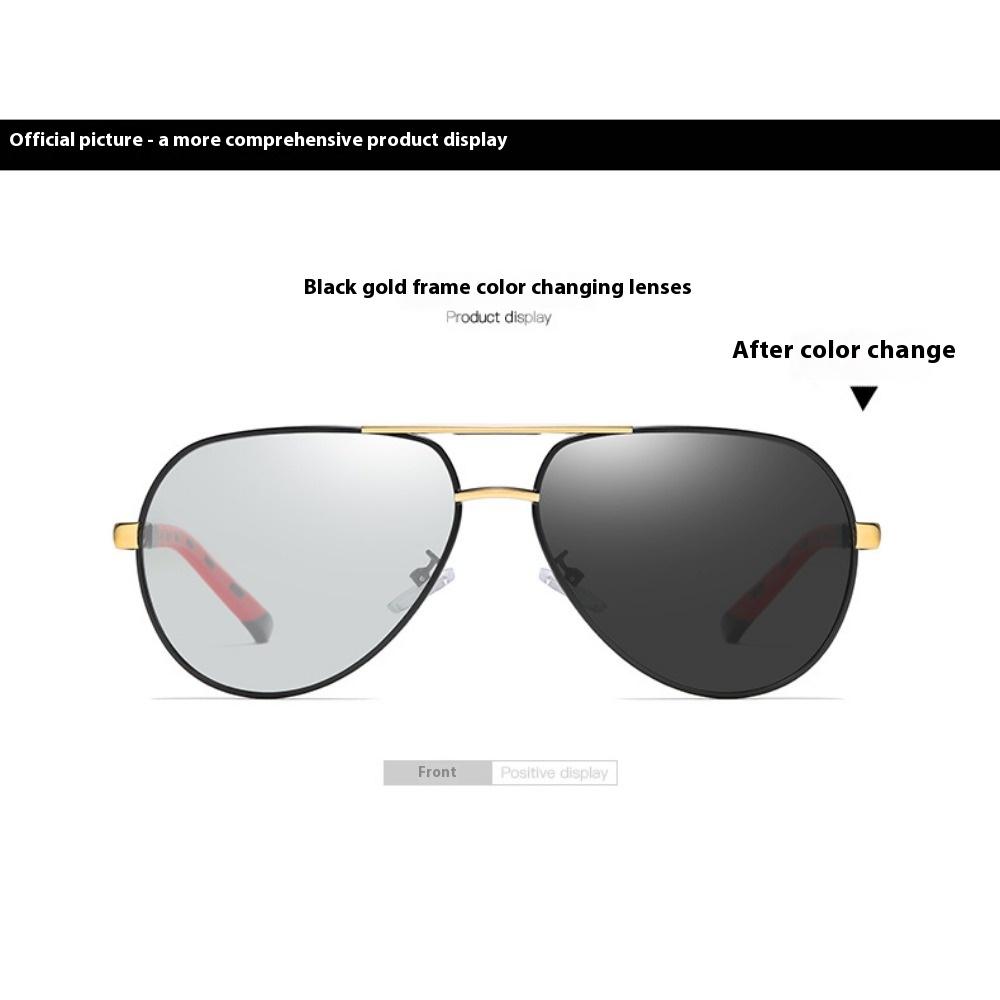 aoron Metal Polarized Color Changing Glasses Round Toad Glasses Driving Sunglasses Night Vision Glasses