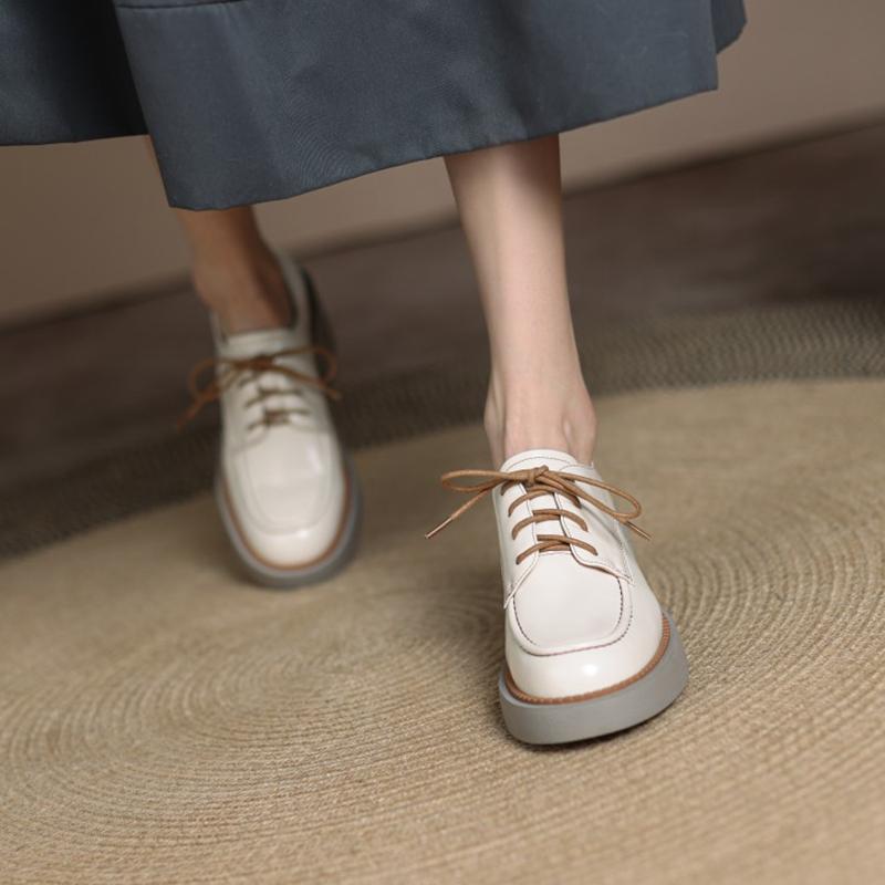 Fashion NEW Spring/Autumn Women Pumps Split Leather Shoes for Women Round Toe Chunky Heel Shoes Comfortable Lace-up Platform Daily Shoes