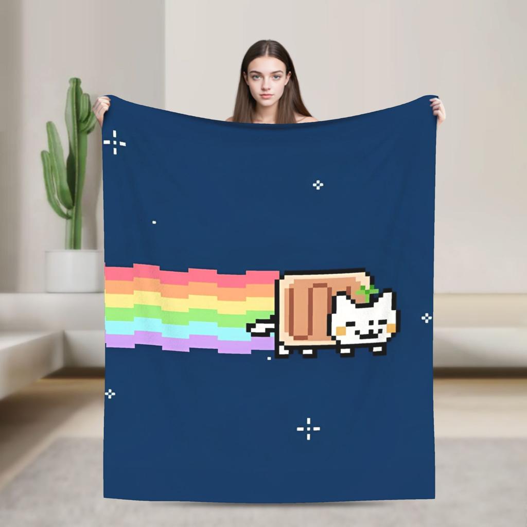 Katze Regenbogen Pixel Welt Nyans Decken Fleece Frühling Herbst Atmungsaktiv Super Warm Überwurfdecken für Bettwäsche Sofa Teppich Stück