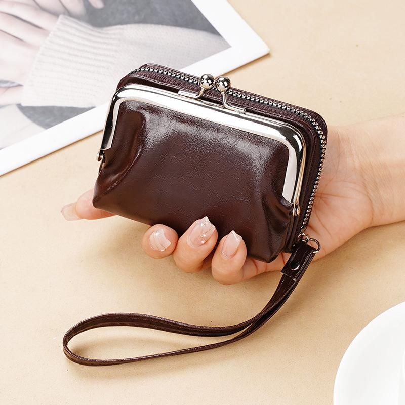 Yogodlns Portafoglio da donna Portamonete porta carte vintage compatto da donna piccolo in pelle PU con cerniera Borsa da polso per organo con clip vintage
