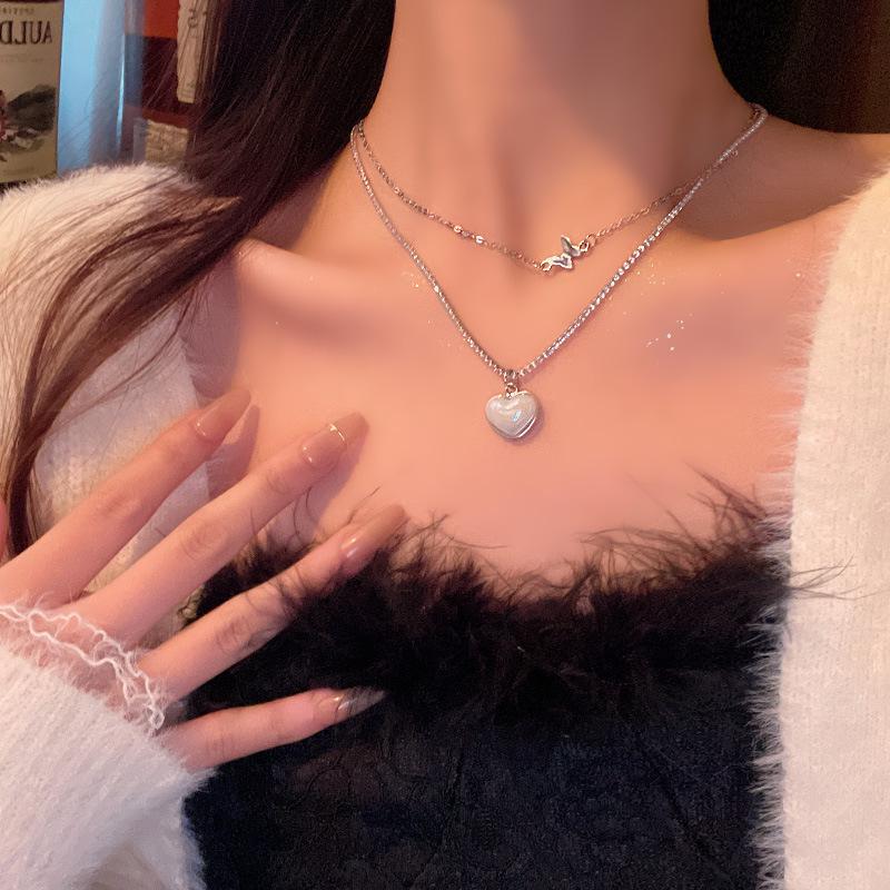 

Elegant Double-Layer Diamond Heart & Butterfly Necklace