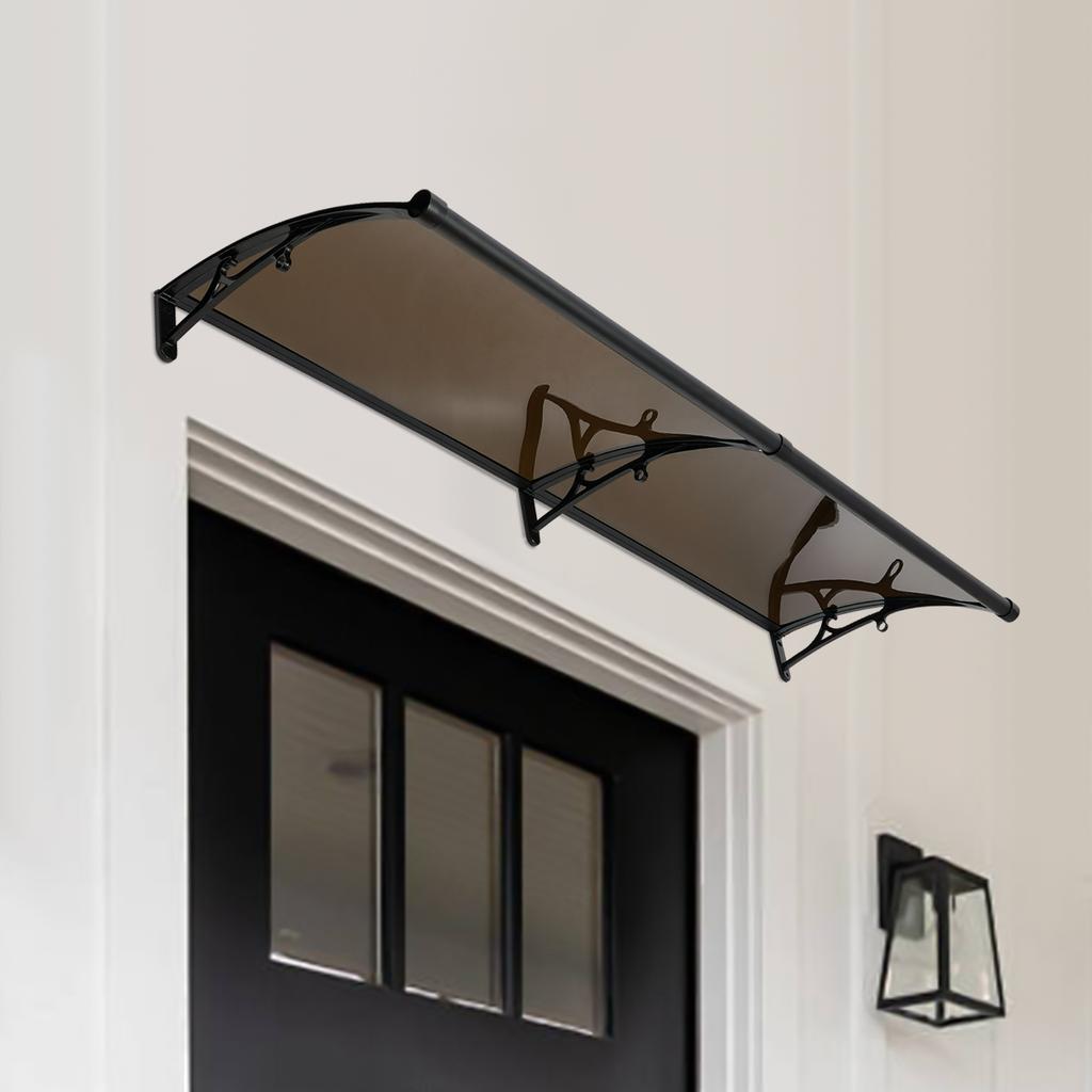 200x60cm Transparent Arch Door Canopy with Integrated Drainage Channel, Modern Style Aluminum Alloy Outdoor Front Door Awning