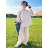 Boys' Summer 2026 Casual Korean Style Two-Piece Set – Short Sleeve & Long Pants