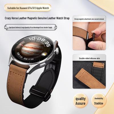 Huawei GT4/3/2 & Apple Watch Crazy Horse Läder Magnetiskt Spänne Armband