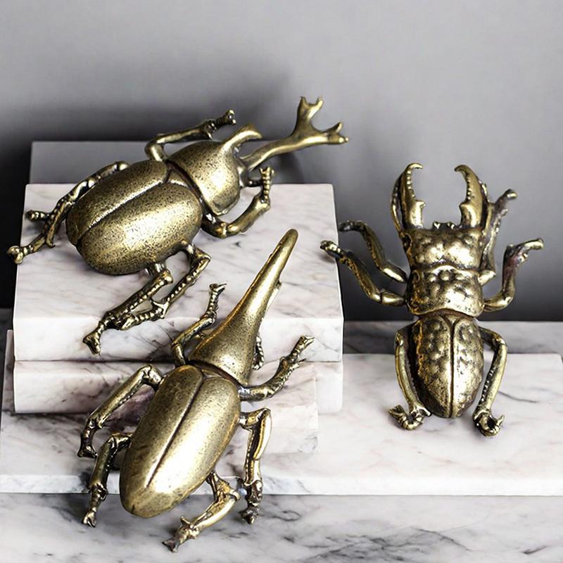 3 Style Available Beetles Miniature Figurine Small Desk Decoration Vintage Copper Insect Tea Pets Ornament Home Decor Accessory