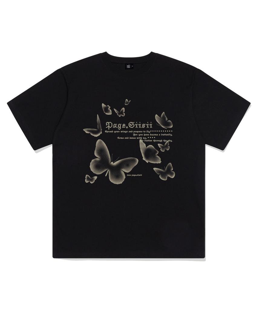 PAGESIISII Mosaic Butterfly Print Short Sleeve T-Shirt Black