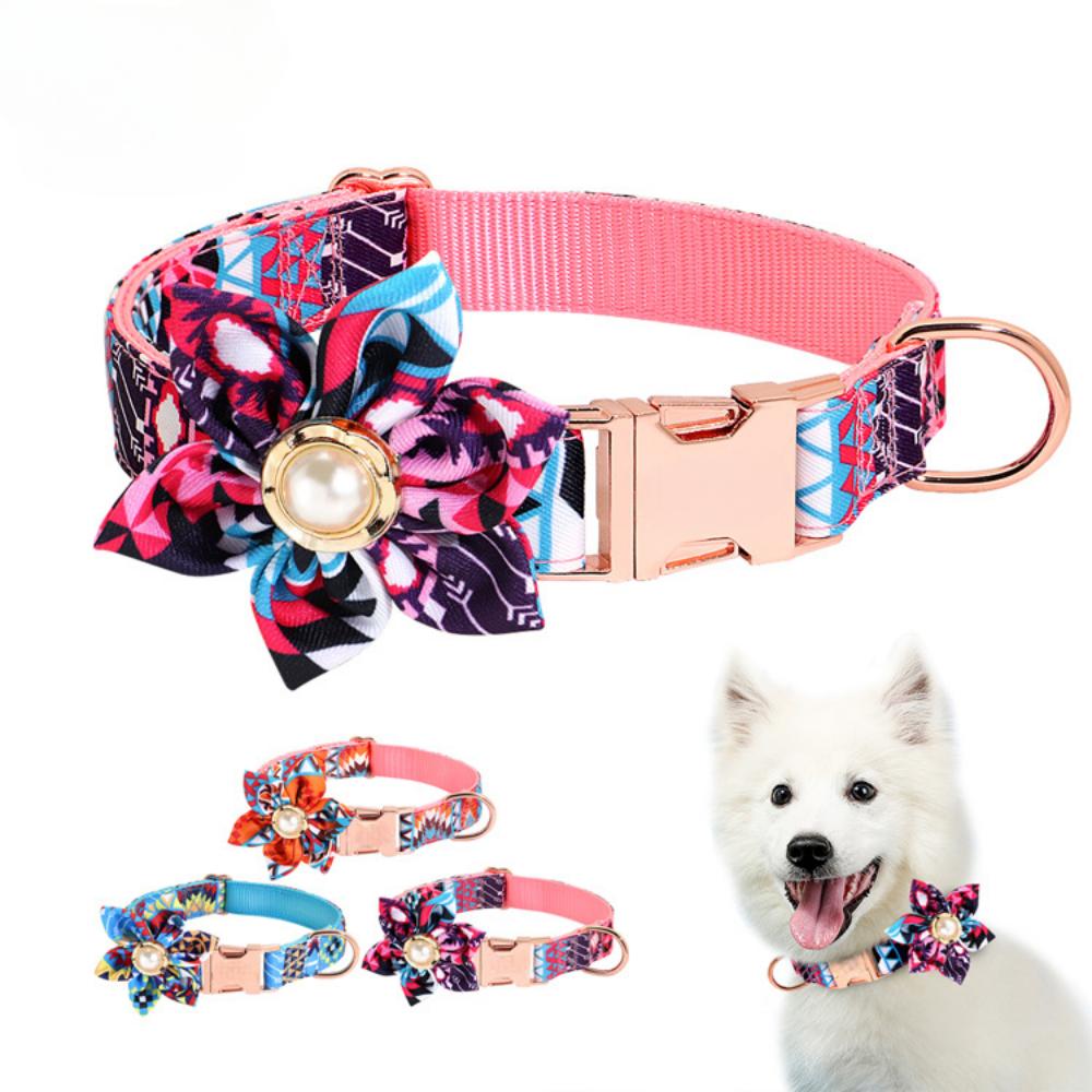 Pet Dog Ethnic Style Flower Metal Buckle Collar