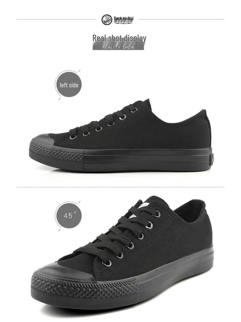 Unisex Black Canvas Sneakers: Versatile, Smiley Design, Casual Flats for Men & Women