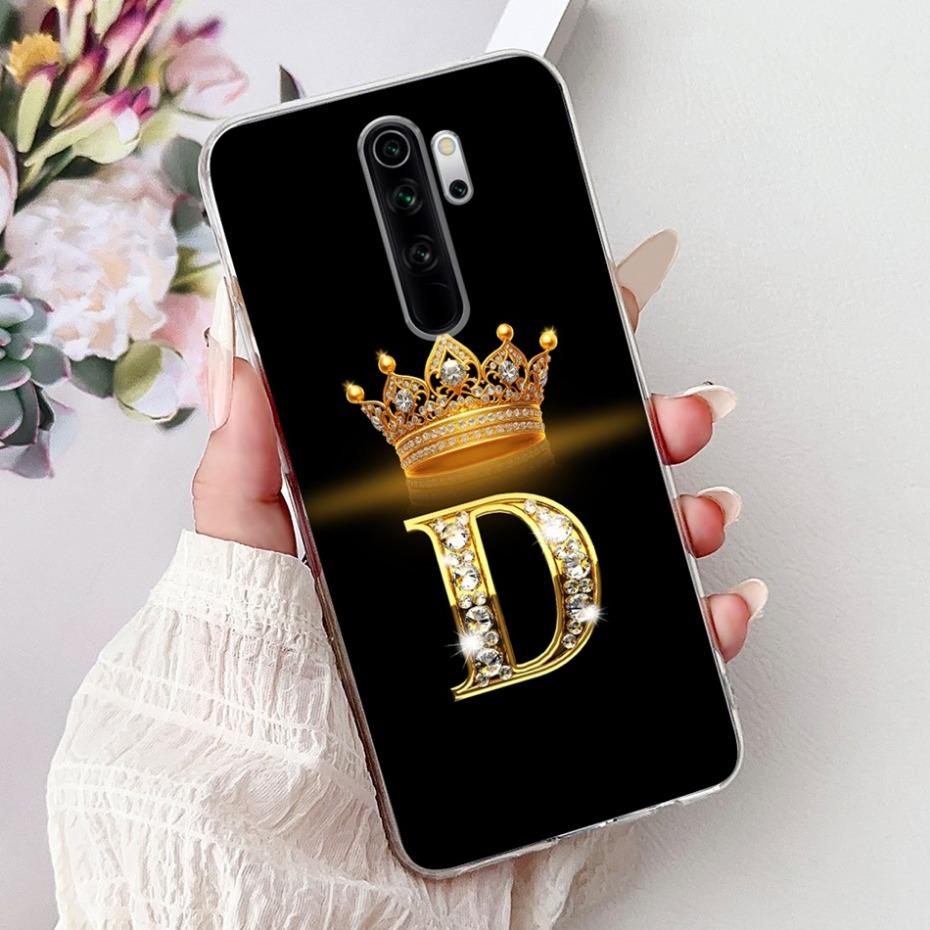 Fashion Crown Initial Letter Case For Xiaomi Redmi Note 8 Pro Note8 8T Soft Silicone TPU Cover For Redmi Note 8 8Pro Phone Cases