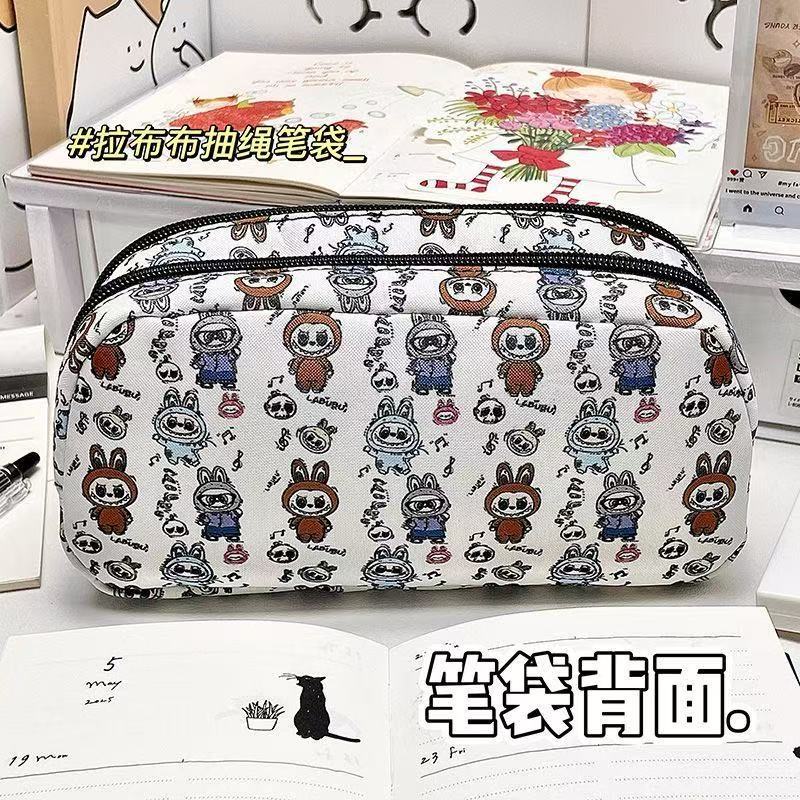 Drawstring Pencil Bag Student Cute Multi-layer Stationery Storage Bag Japanese Cartoon High-value Drawstring Stationery Bag