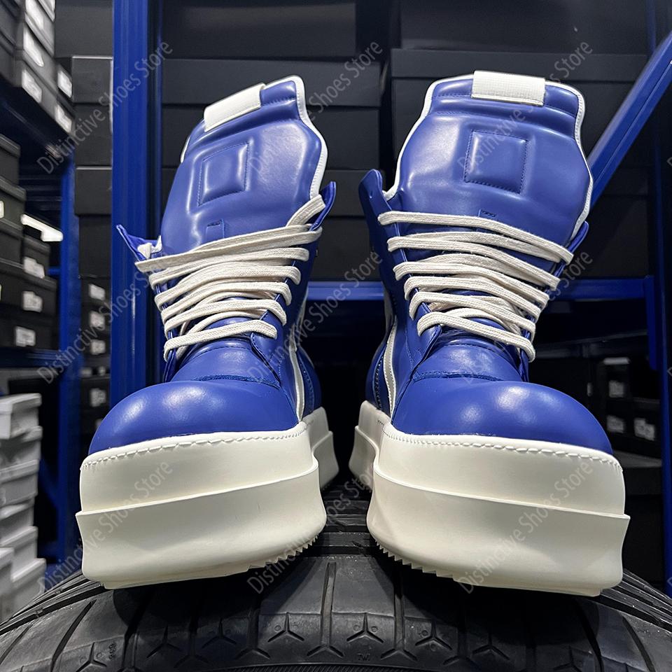 Men Shoes Trendy Blue Leather Casual Double Bottom Premium Women's Zipper Thick Soled Sneakers Height increasing Shoes