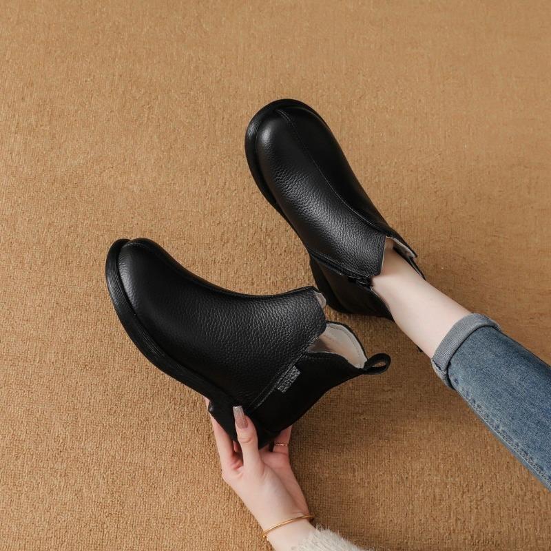 Pantofi Damă de Toamnă-Iarnă Timpurie 2025 din Piele Naturală, Botine, Moi, de Modă, de Firmă, Pantofi de Petrecere pentru Doamne, Mărime Mare 42, Bej, Negru