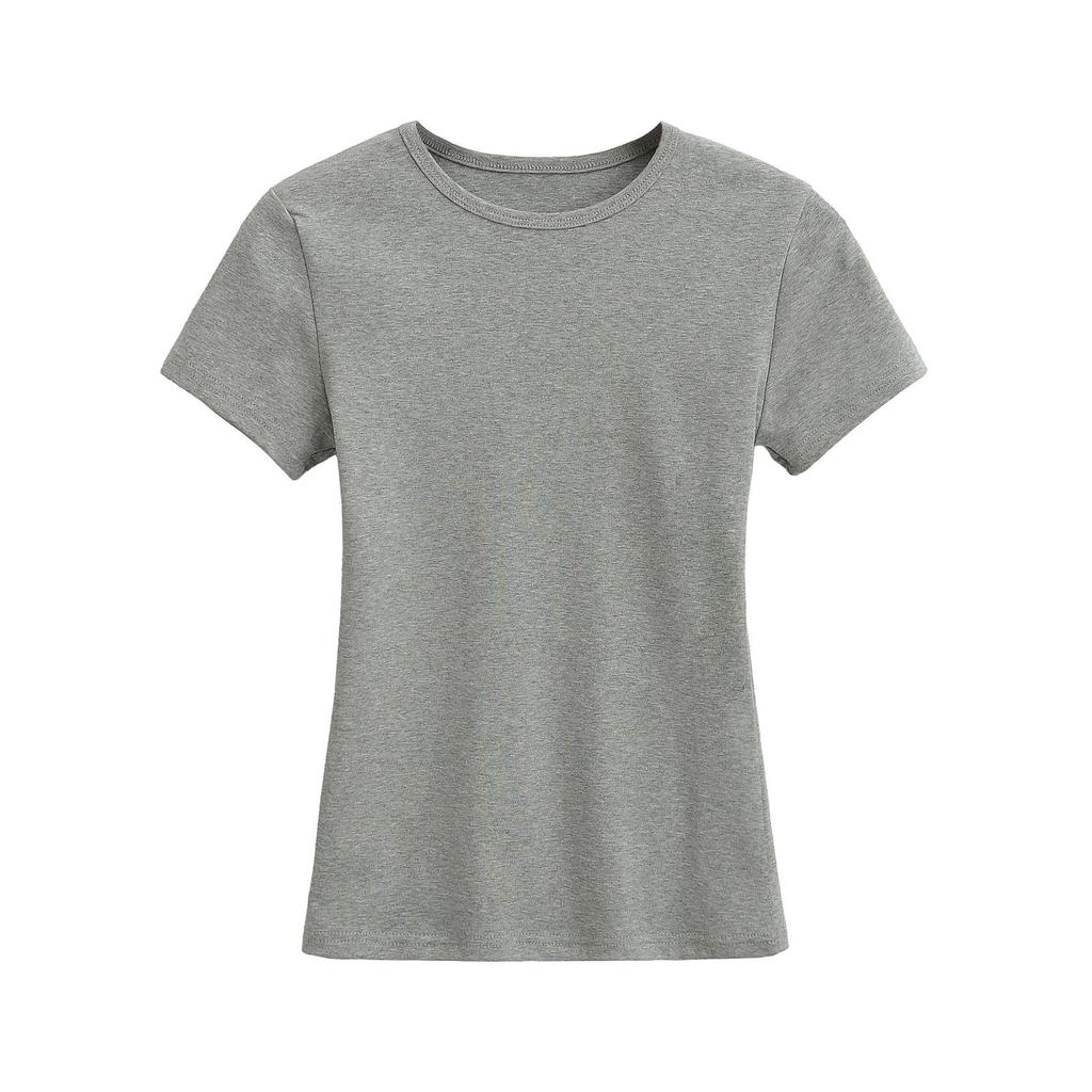 Women's Spicy Crew Neck Solid Color Slim Fit T-Shirt - Summer 2025 Collection
