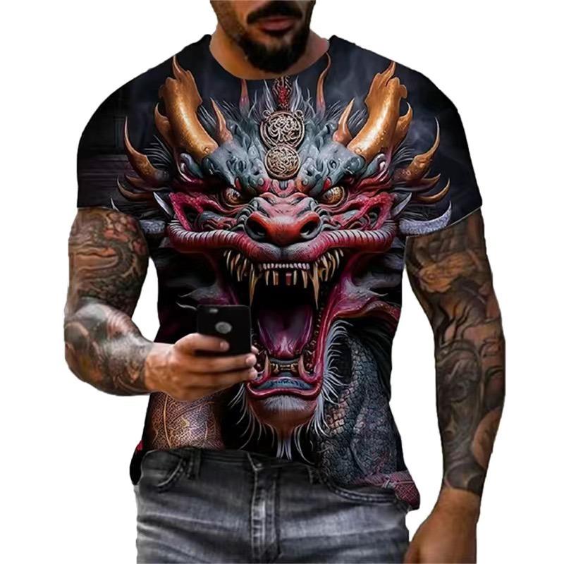 

Dragon Dominance Pattern 3D Digital Printing ort Sve Men s Casual Loose T-irt L