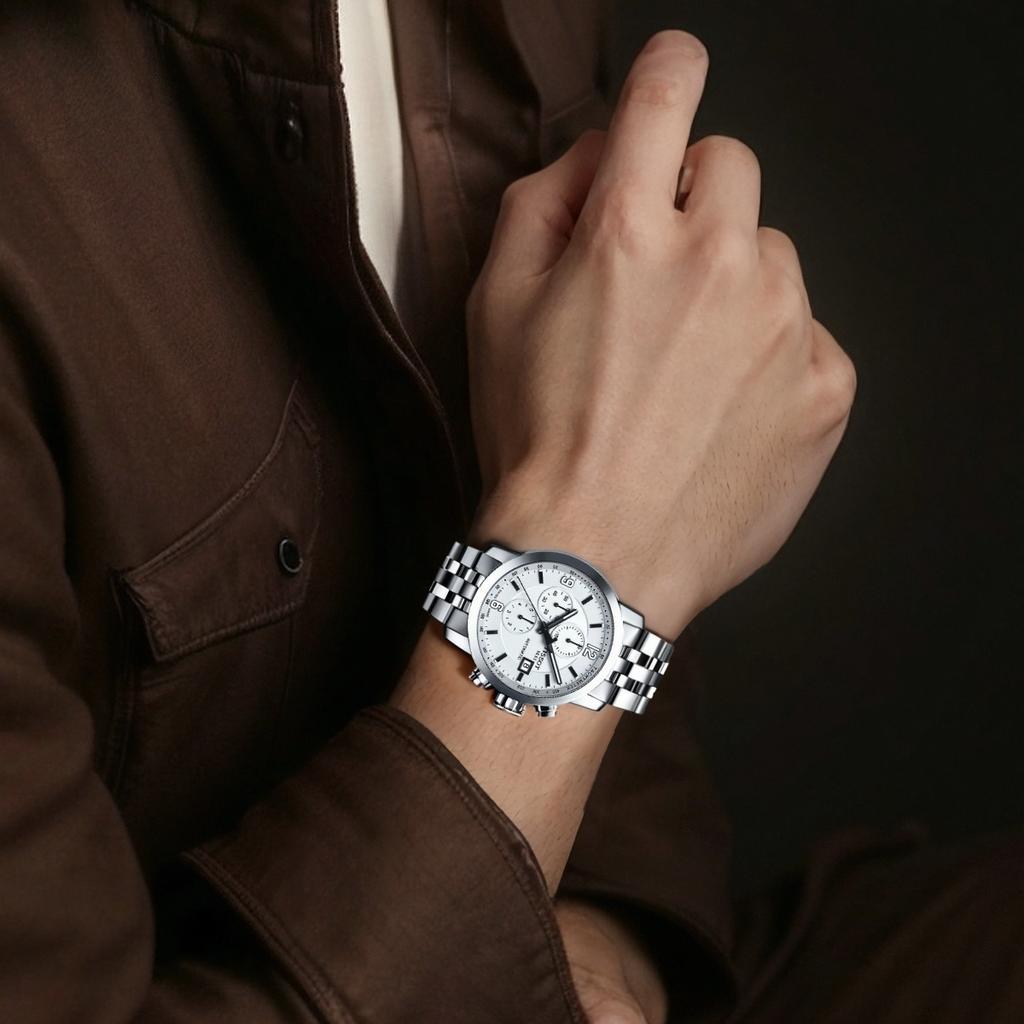 Tissot Junchi Series Automatic Mechanical Movement 200 Meters Waterproof White Dial Stainless Steel Case Stainless Steel Strap T055.427.11.017.00