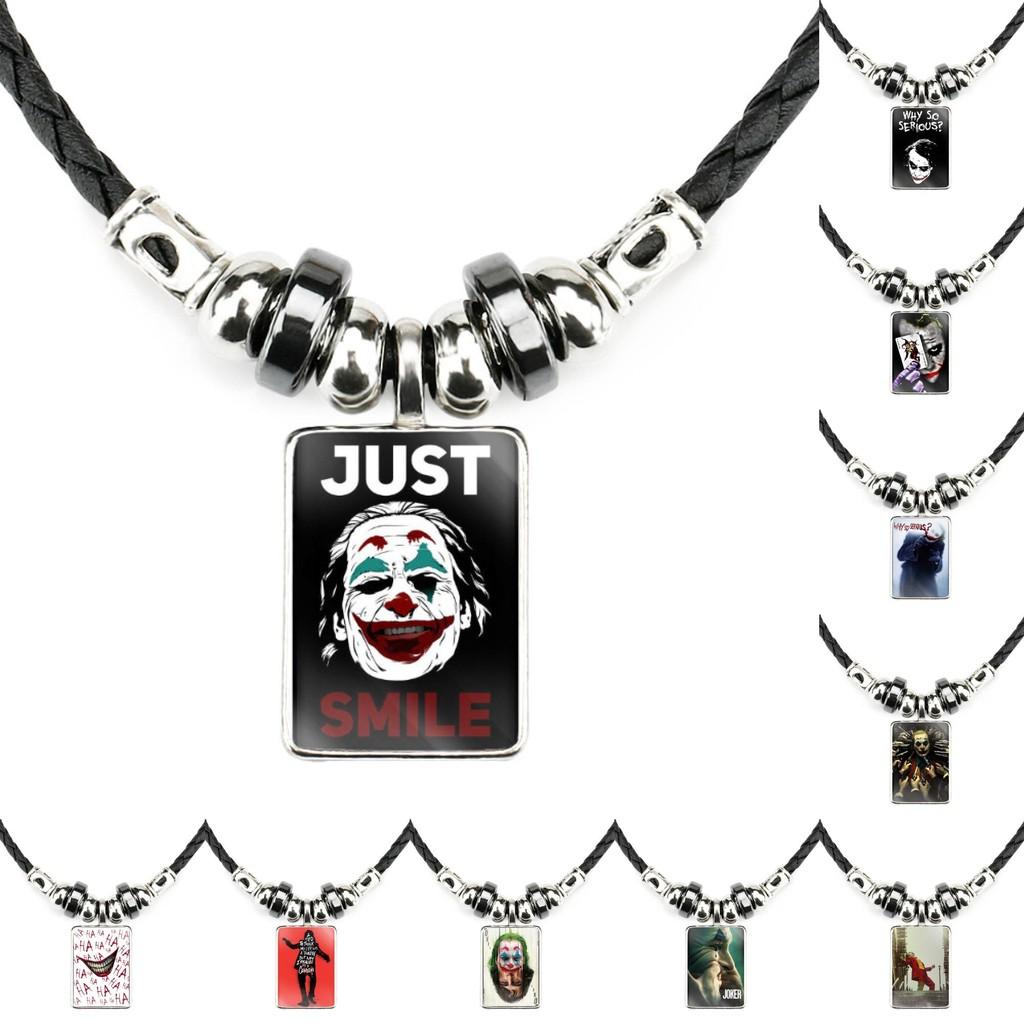 Classic Joker Movie Pendant Necklace For Men Handmade Geometric Leather Rope Chain
