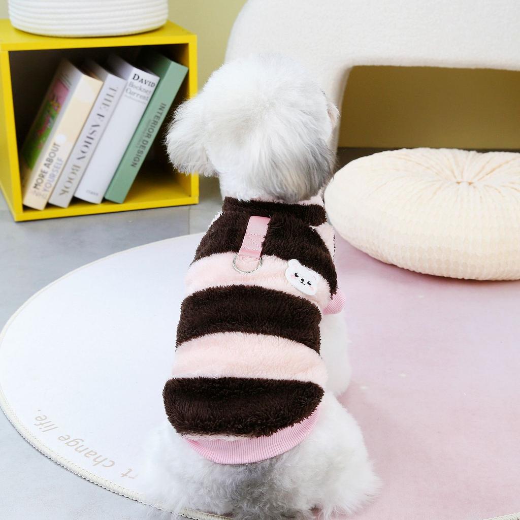 Fleece Pet Clothes Warm Striped Pull Ring Sweatshirt For Small Medium Dogs Teddy Bichon Pullover Puppy Sweater For Yorkie
