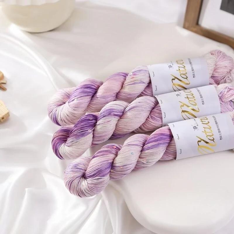 100g/Roll Thin Gradient Color Tencel Sequins Hand-Dyed Lace Yarn for Summer Hand Knitting Crochet Thread for Shawl Scarf 300M
