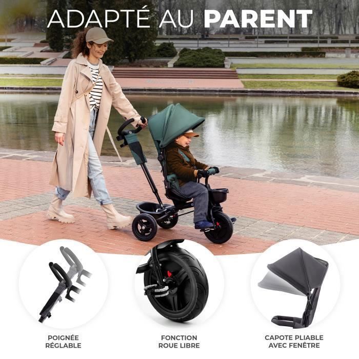 Tricycle Évolutif Kinderkraft AVEO, De 9 Mois à 5 Ans, Selle Pivotante, Ceinture 3 Points, Pliable, Modulaire, Roues Robustes, Gris
