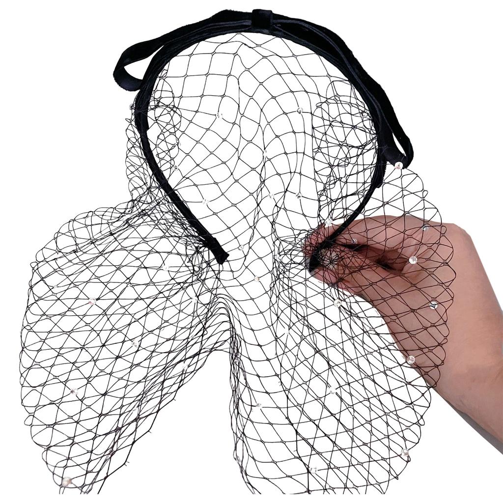 Elegant Fascinator Headband with Veil Vintage French Styles Hairhoop with Bowknot for Women Teaparty and Cocktail Event