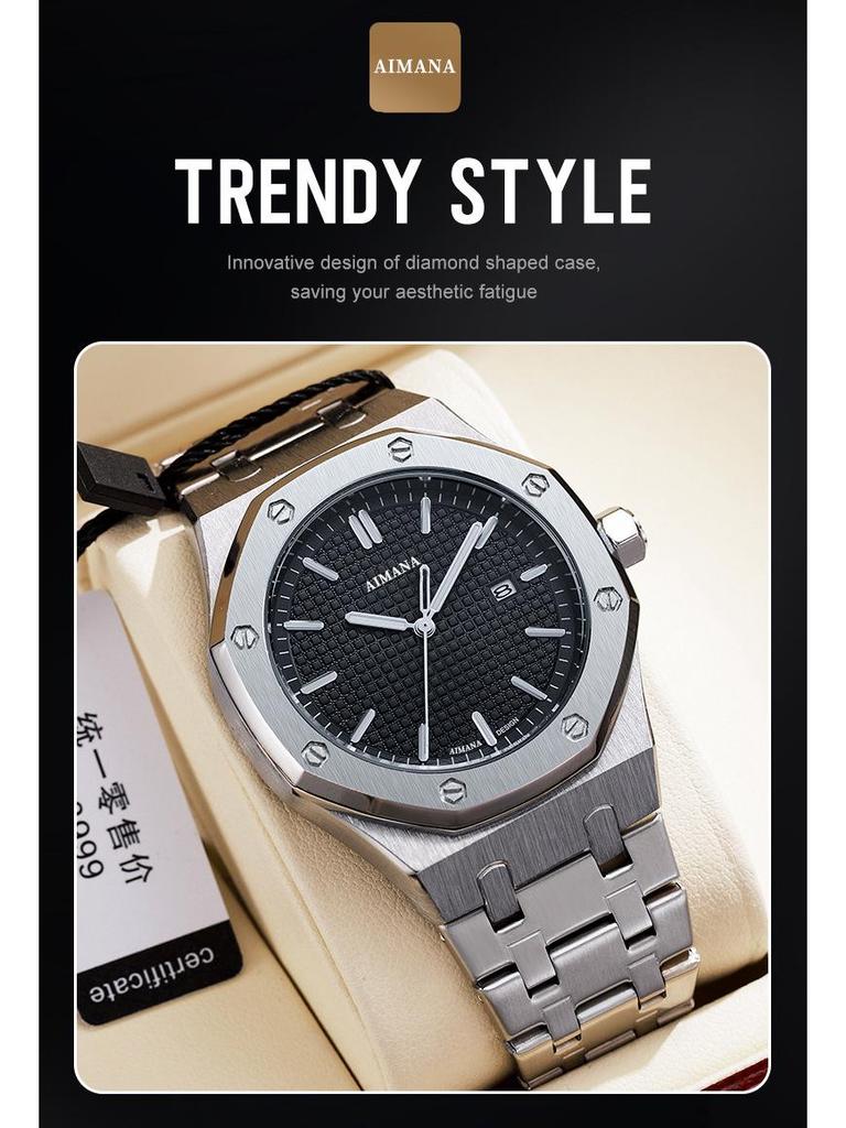 Szwajcarski Luksusowy Męski Wodoodporny Zegarek Luminous