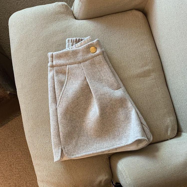 Women's Elastic High Waist Wide Leg Woolen Pants with Slimming Slit, Autumn/Winter Loose Fit.